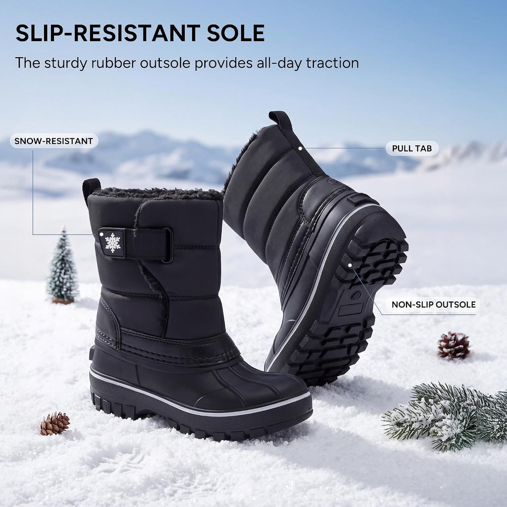 Kids Snow Boots with hook&loop Girls Boys Winter Warm Boots