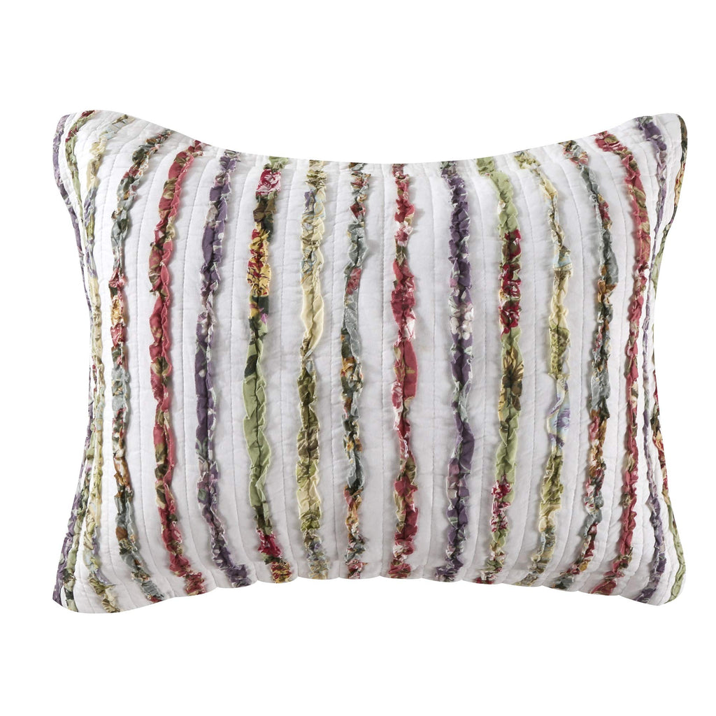 Home Bella Ruffle 100% Cotton Multi-Fabric Ruffled Quilt Set, 5-Piece, Multicolor