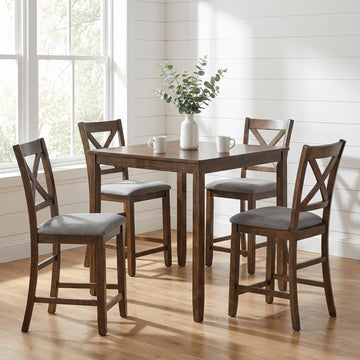 5 Piece Counter Height Dining Table Set, Farmhouse Wooden Dinner Table Set for 4, 34.5" Square Table & 4 X-Shaped