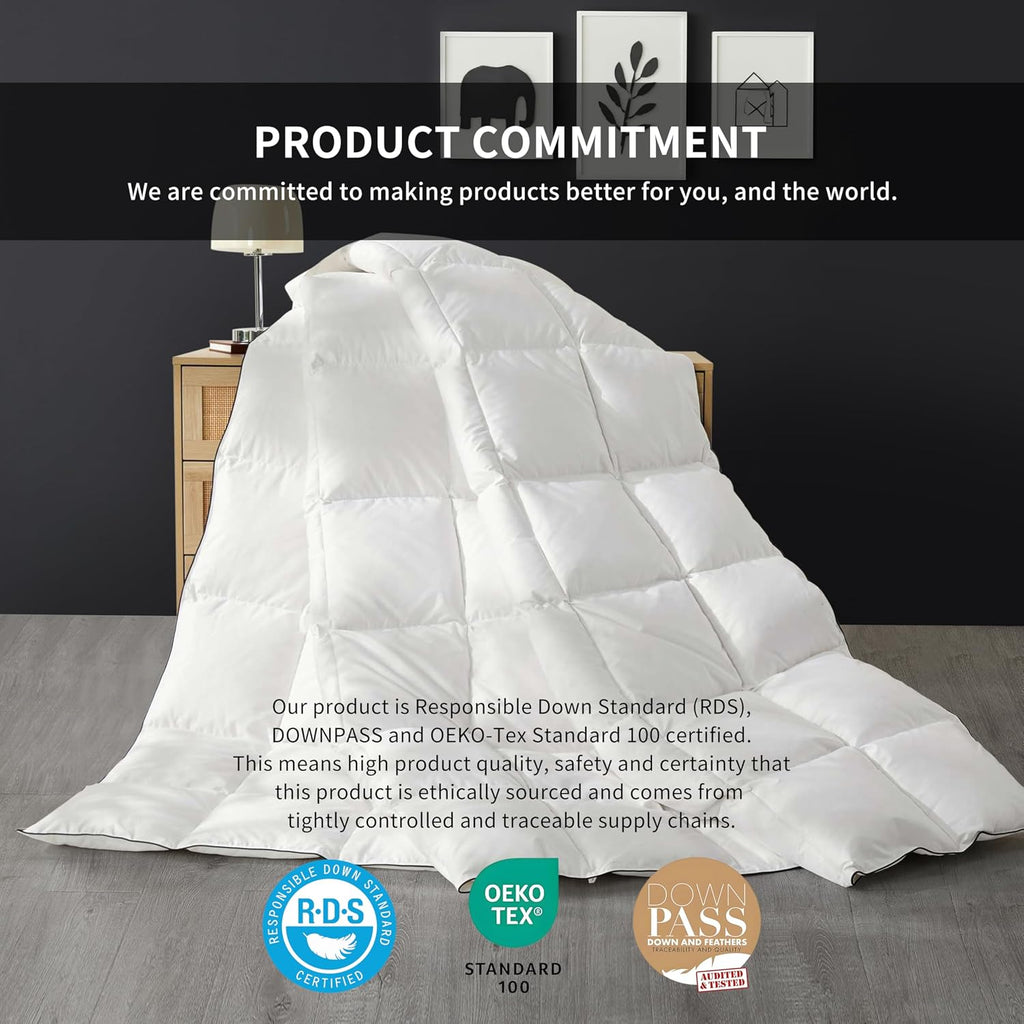 Feather Down Comforter Oversized King, All Season White Duvet Insert, Soft 100% Cotton Luxurious Hotel Bedding
