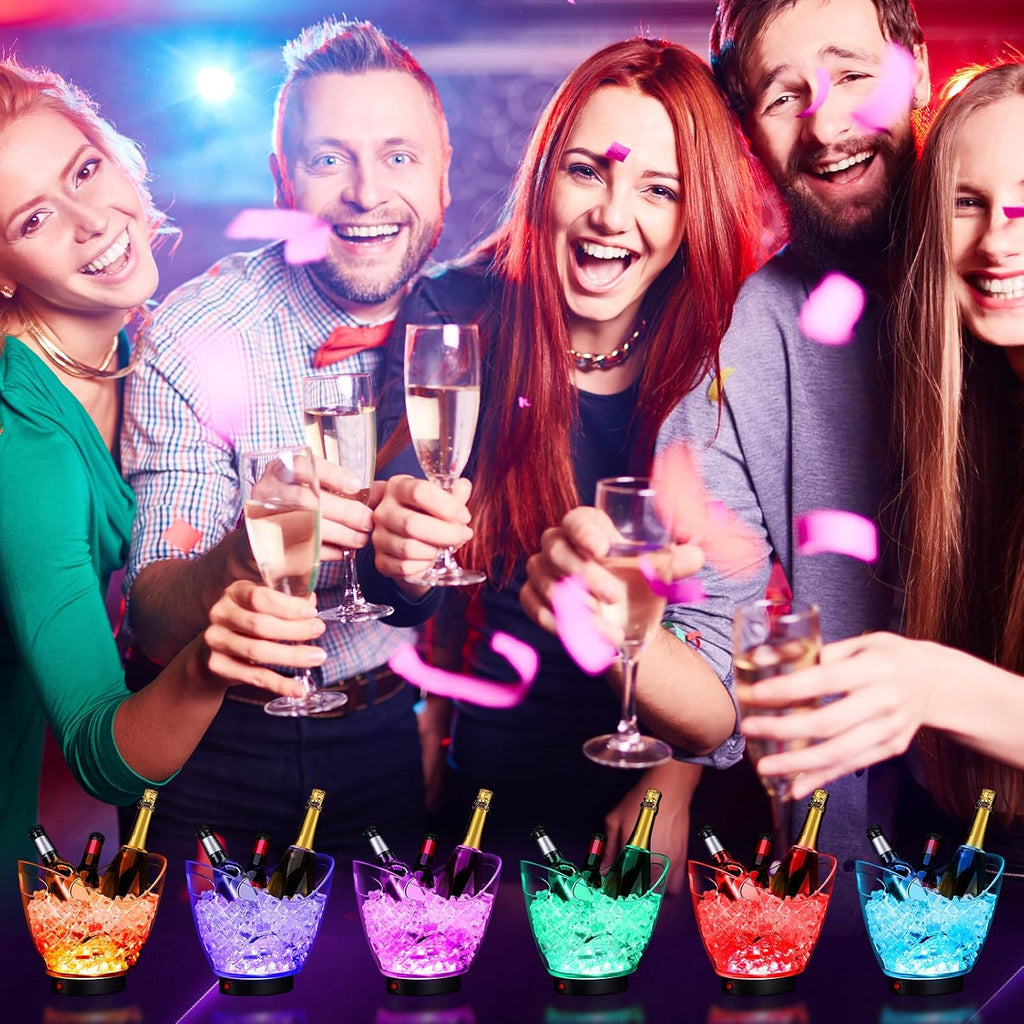 1 Pcs LED Ice Buckets 2L Clear Plastic Beer Buckets with LED Light RGB Colors Changing Cooler Container with Stand