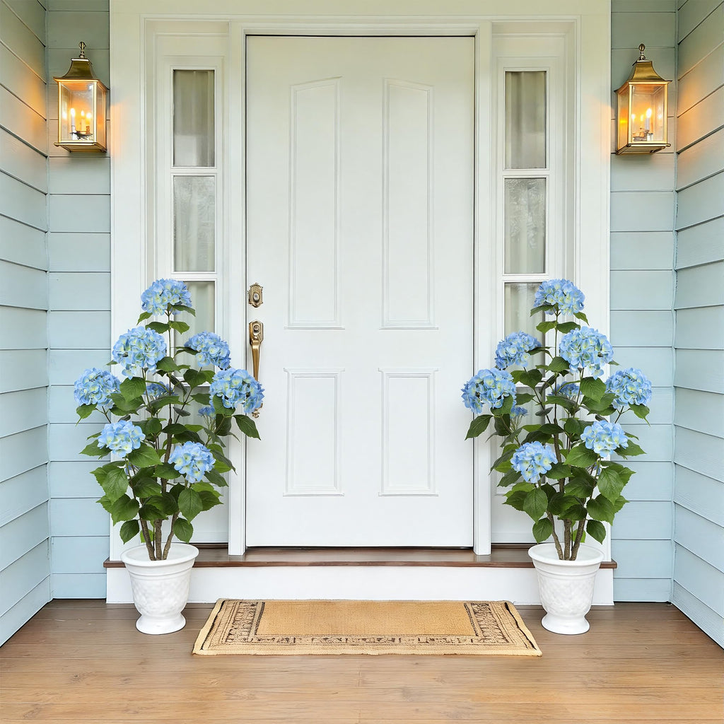 4FT Real Touch Faux Hydrangea Tree Outdoor, 2 Pack Blue Hydrangea Tree Artificial with Vibrant Blooms, Faux Hydrangea