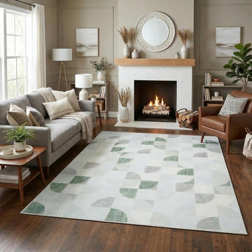 Green Modern Geometric Area Rugs Checkered Rug Soft, Machine Washable Stain Resistant Rugs Lightweight Low Pile