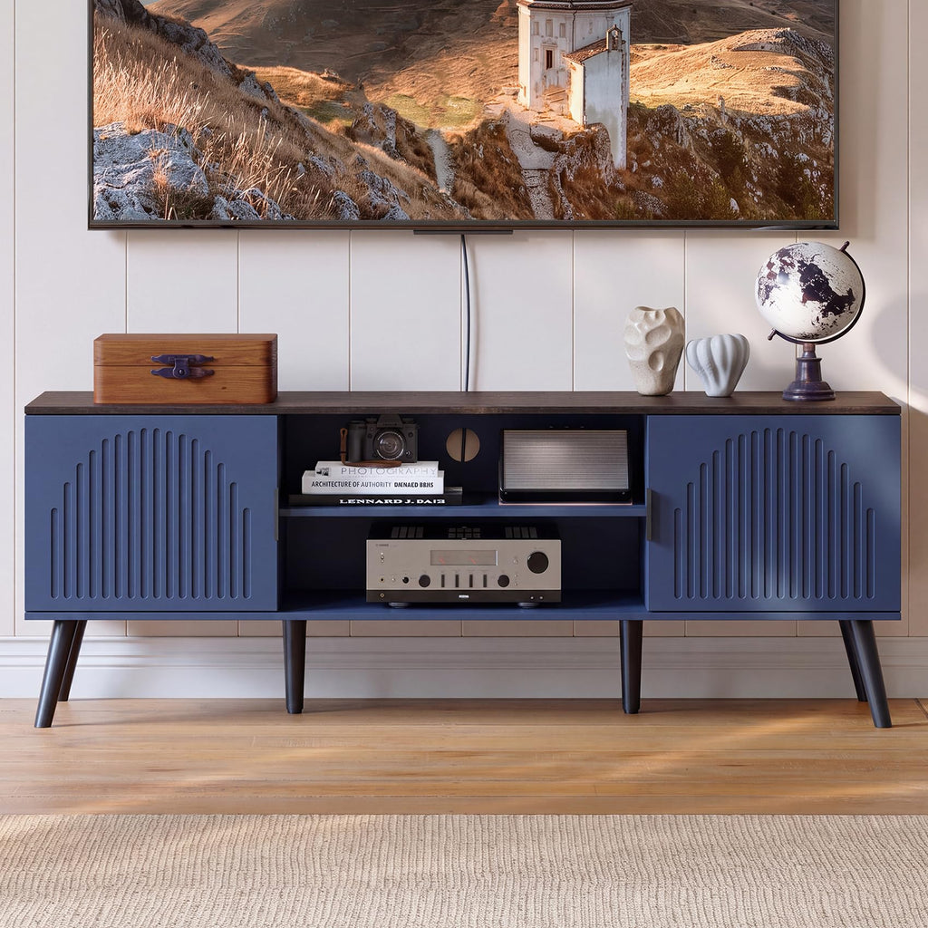 TV Stand with Open Shelves for 55/60 Inch TVs, Mid Century