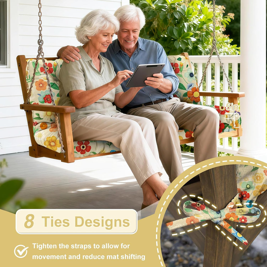 Porch Swing Cushions Outdoor 48 inch x 40 Waterproof Swing Cushions 3 Seater Replacement with Backrest & 8 Ties 5"