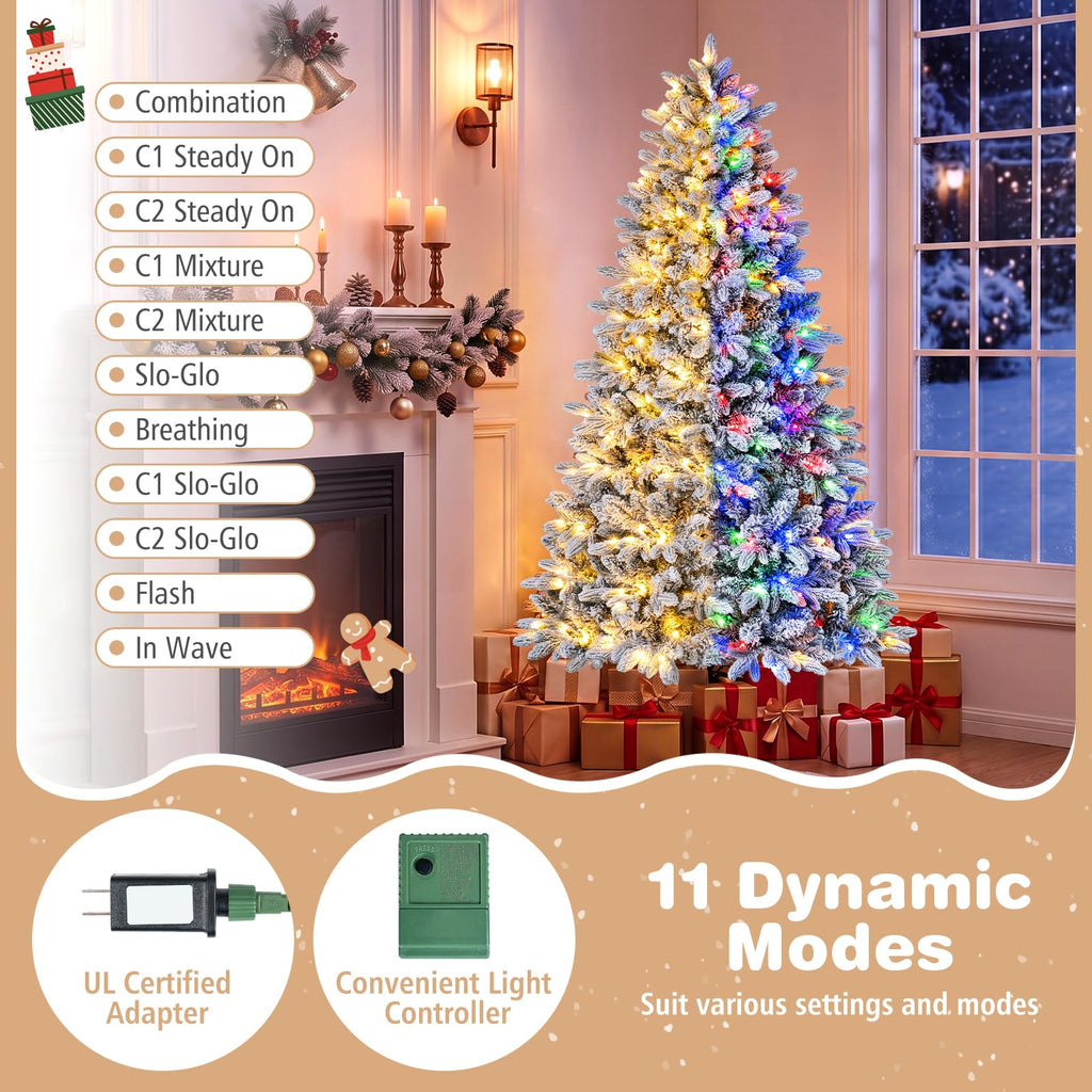 6FT Pre-lit Half Christmas Tree, Snow Flocked Artificial Xmas Tree