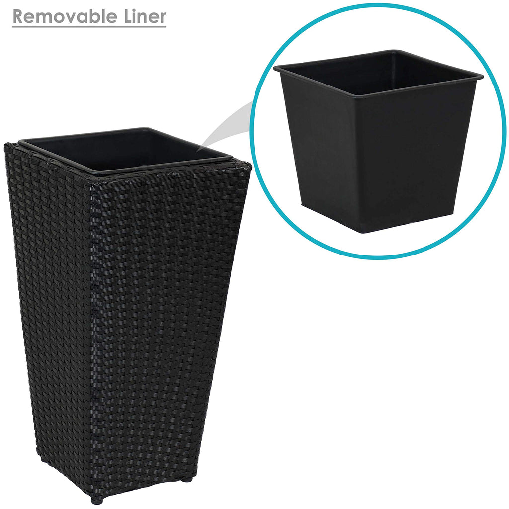 Square Tall Wicker Outdoor Planter, Black, 3pk