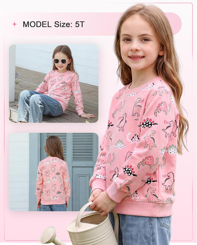 Toddler Girls Crewneck Sweatshirt Pullover Long Sleeve Shirt Cotton Tops