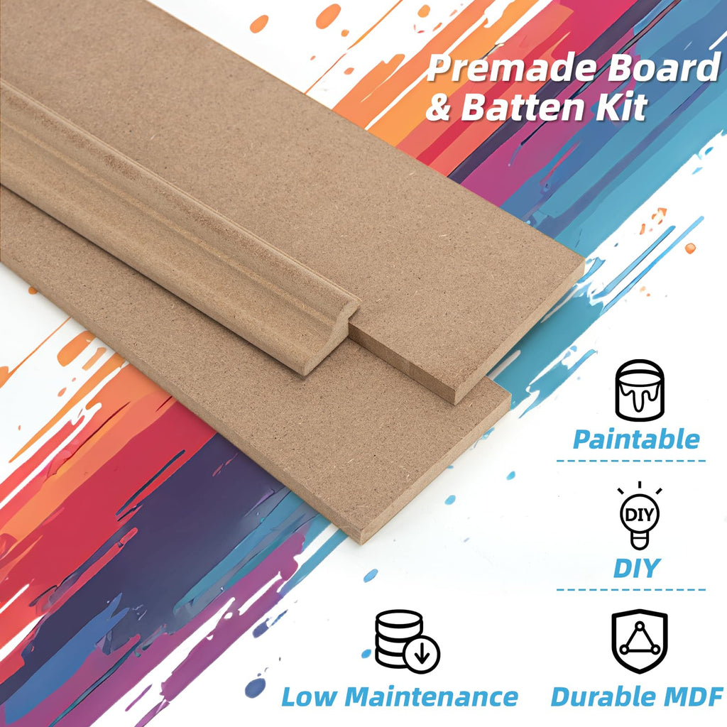 MDF Premade Paintable Board and Batten Wainscoting Kit, 189 x 54 in
