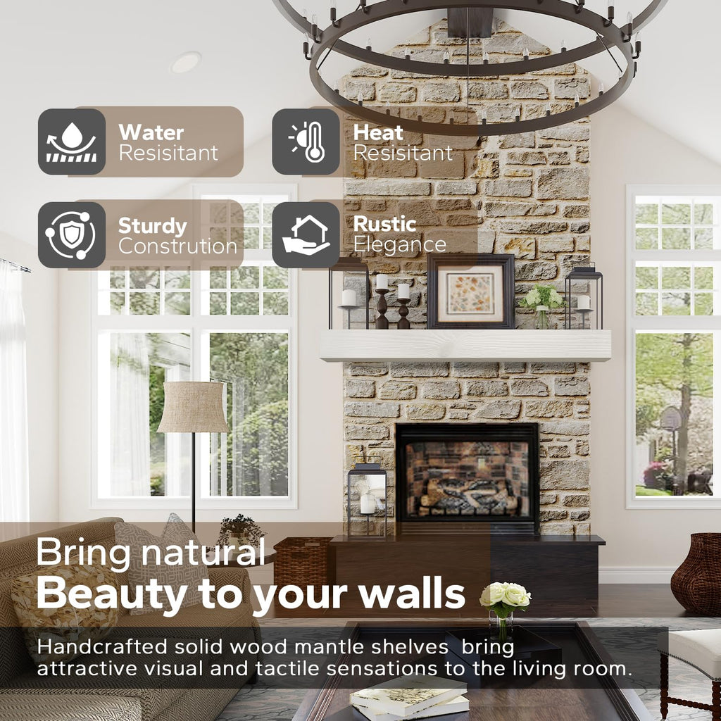 Fireplace Mantel, 54 inch Rustic Wood Floating Mantel Shelves for Electric Fireplaces, Solid Wood Farmhouse Mantle for