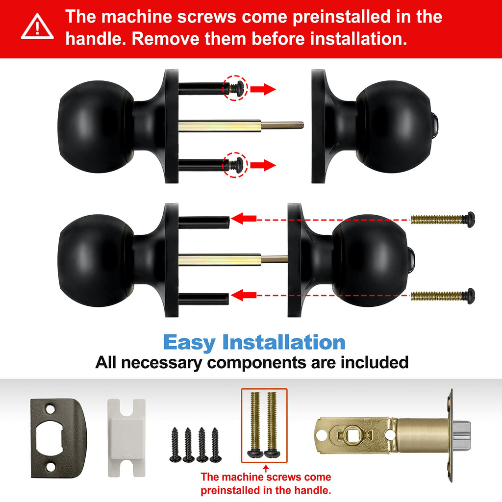 5 Pack Door Knob with Lock and Key, Keyed Different, Matte Black