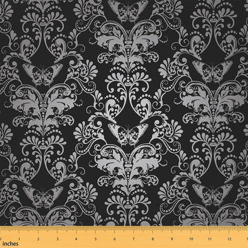 Damask Decorative Fabric 3 Yards, Ombre Butterflies Upholstery Fabric, Gothic Vintage Floral Fabrics by The