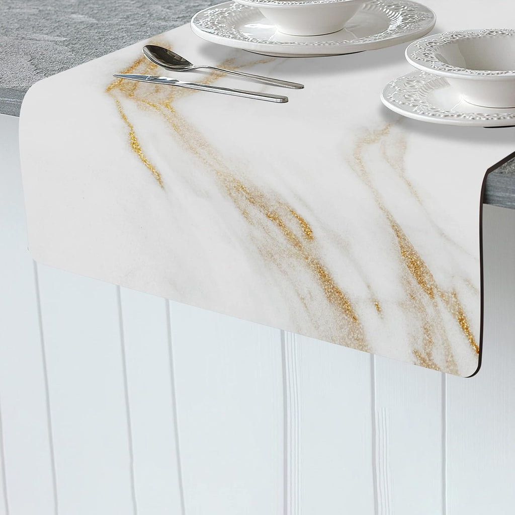 Heat Resistant Table Runner Trivet Mat - White Golden Marble, 40"