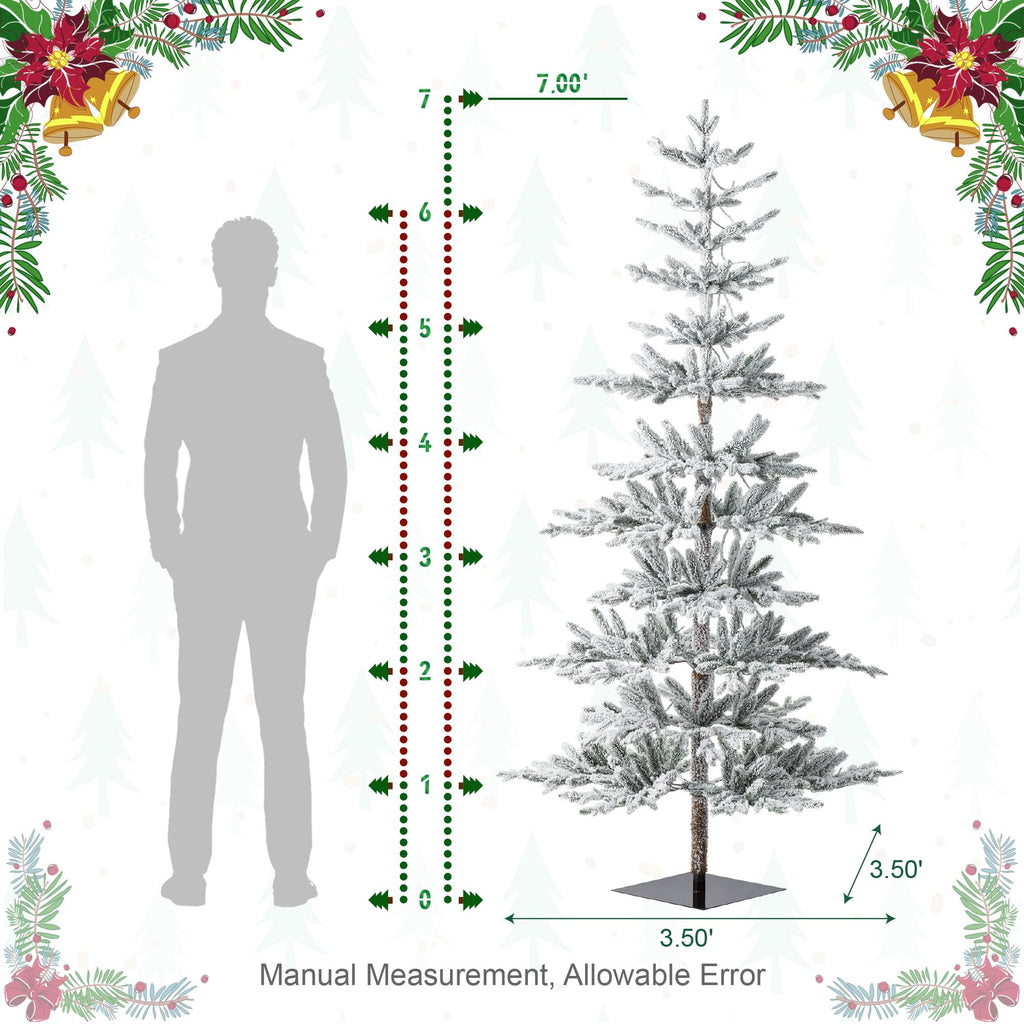 7ft Deluxe Pre-Lit Flocked Artificial Christmas Tree Serene Snowscape Fir, Party Decoration with 400 Warm White