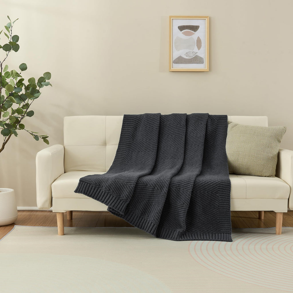 Knitted Throw Blanket for Couch, 60X80 Chevron Bed Knit Throws