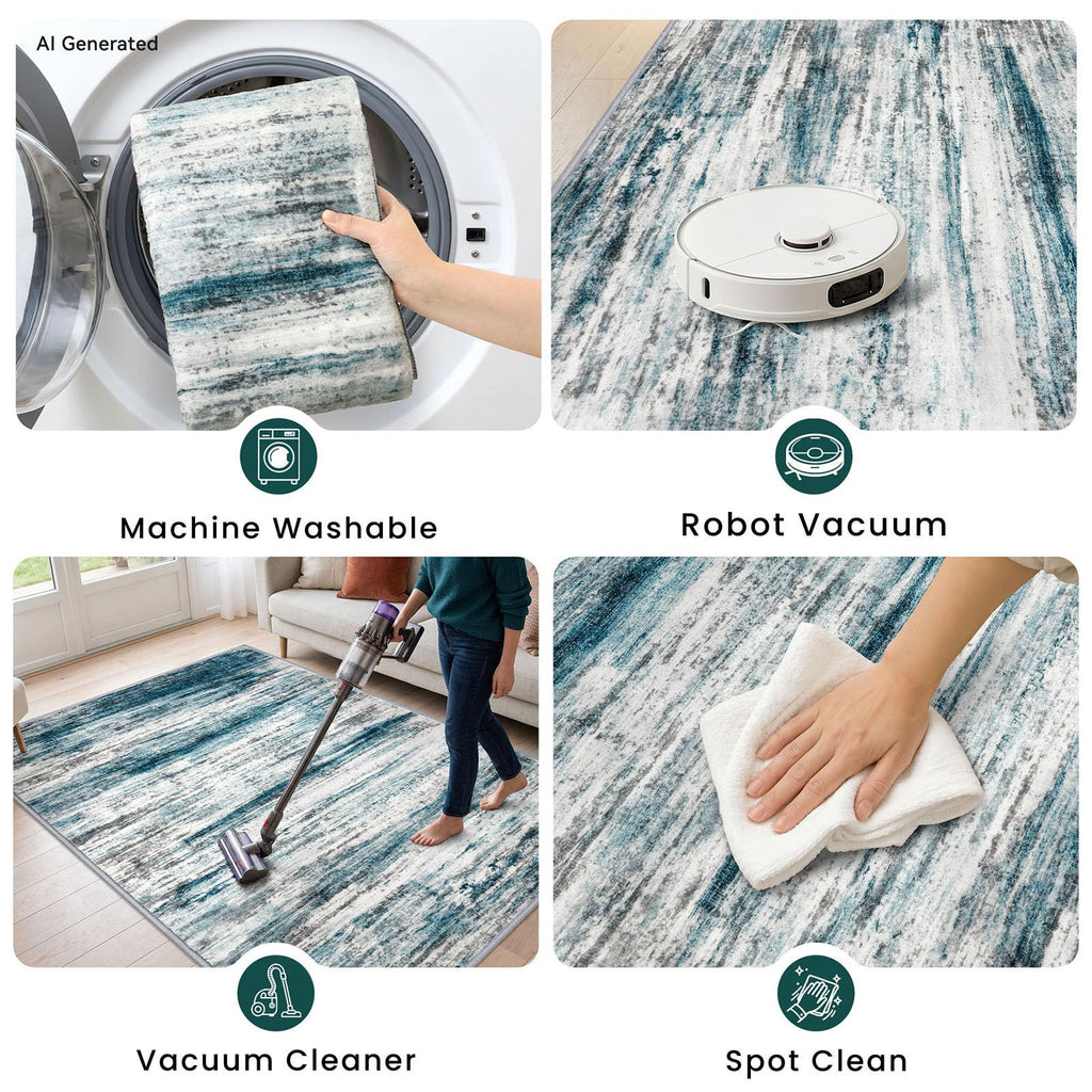 Abstract Circle Rug 3Ft Washable Kitchen Round Rug Blue
