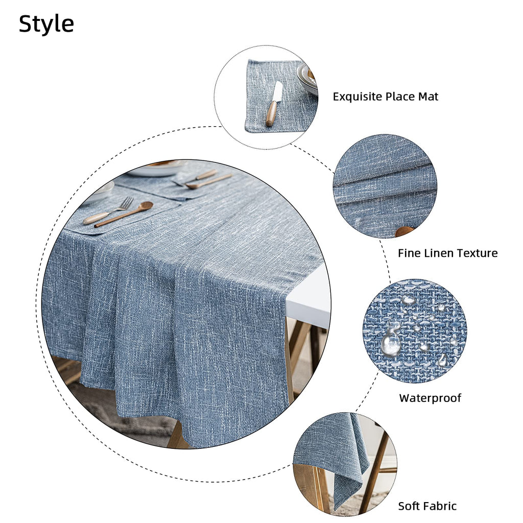 Waterproof Linen Tablecloths Rectangle Dining(54"x86") Dirty Blue