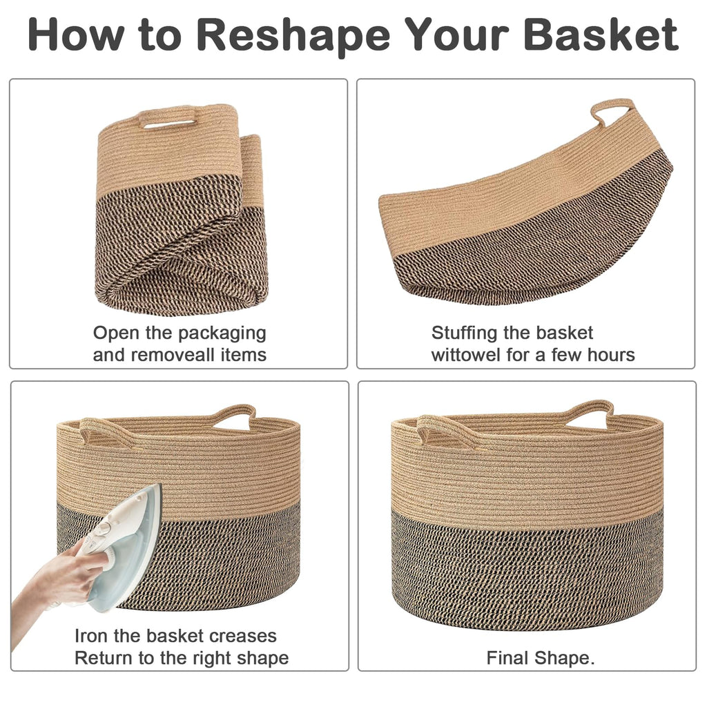 90L Extra Large Blanket Basket,Woven Rope Laundry Basket-Dark Grey