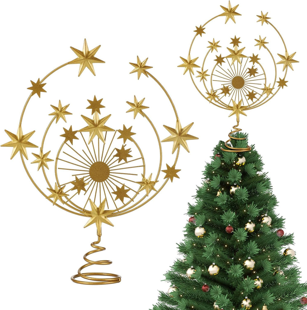 Celestial Gold Metal Tree Topper, 10 Inch Christmas Holiday Decor