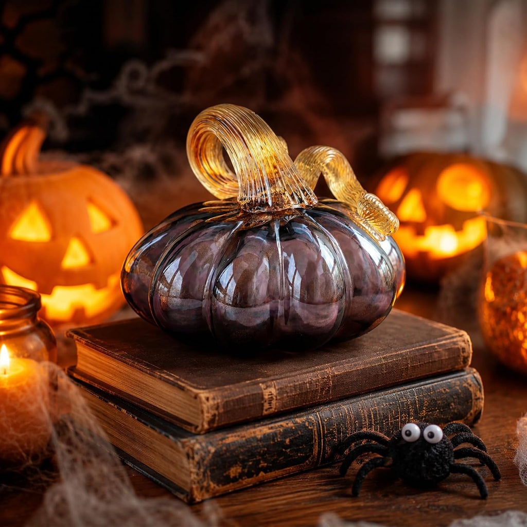 Purple Blown Glass Pumpkin Art Glass Fall Decor Pumpkin Thanksgiving Table