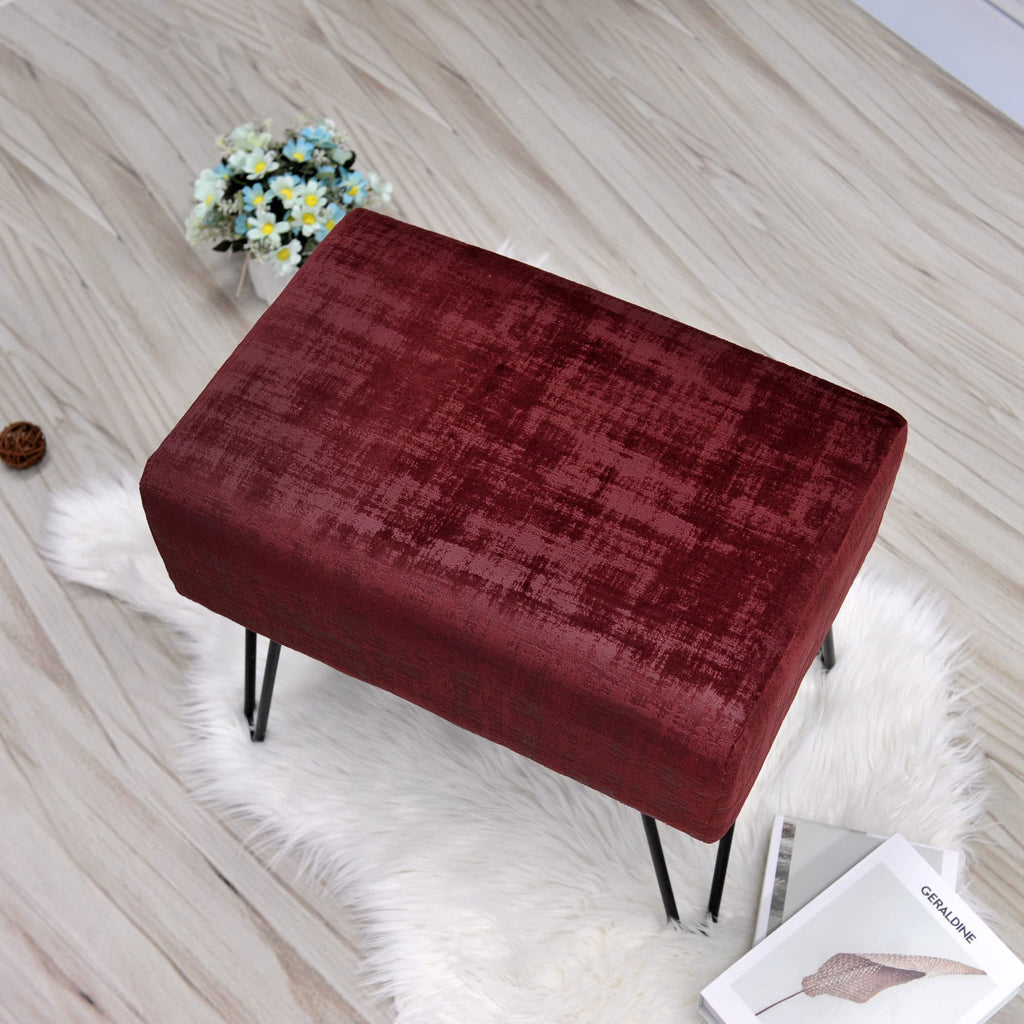 Burgundy Velvet Tufted Ottoman 19.5"x12.5"x17"H Entryway Bench Furry Makeup Stool Wine Red Foot Rest Stool Bedroom