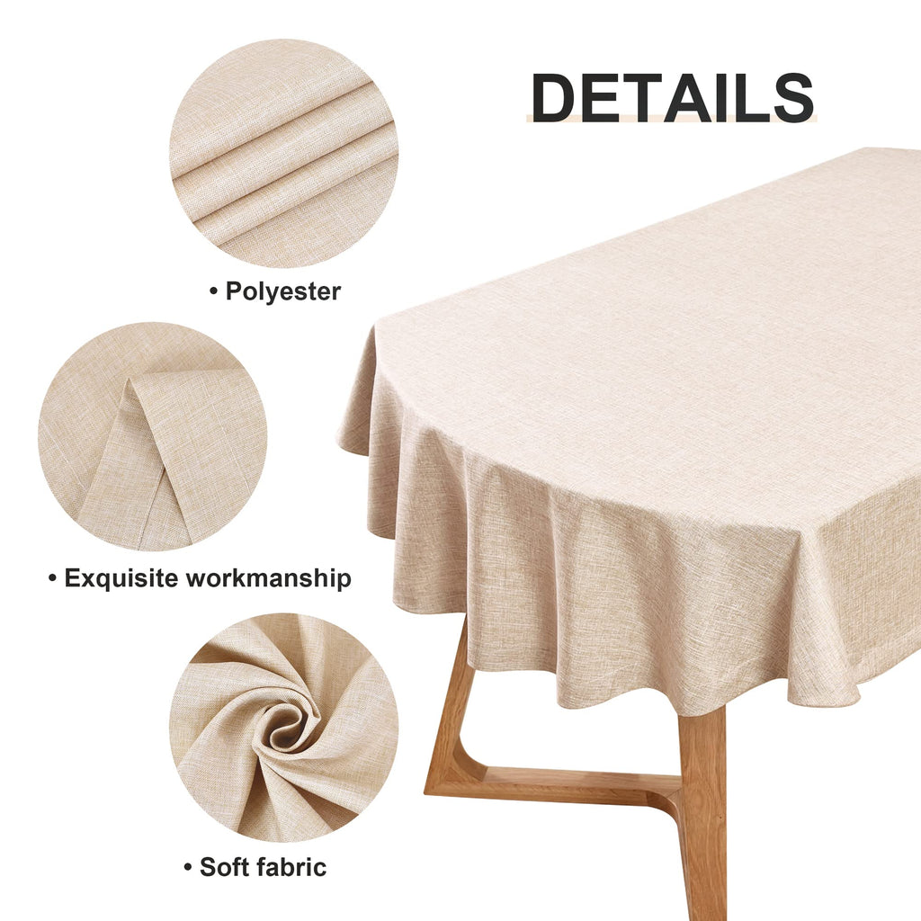 Polyester Oval Tablecloth Heavy Duty Wrinkle Resistant Fabric Table Cloths 60 x 102 Inch Beige Farmhouse Rustic Table