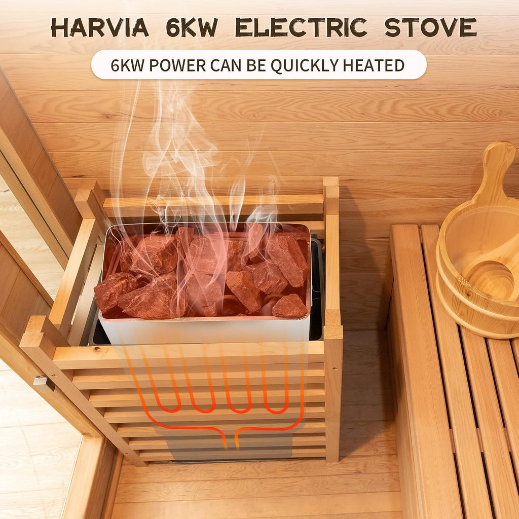 1-2 Person Outdoor Sauna Room,Cedar 220V 6KW Electric Stove Steam Sauna Kit | with Smart Wifi Control,LCD Control