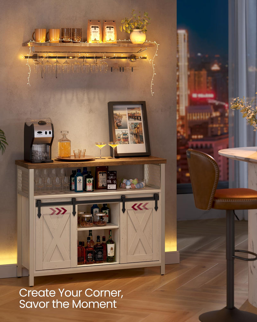 Buffet Cabinet, Coffee Bar with 2 Sliding Barn Doors