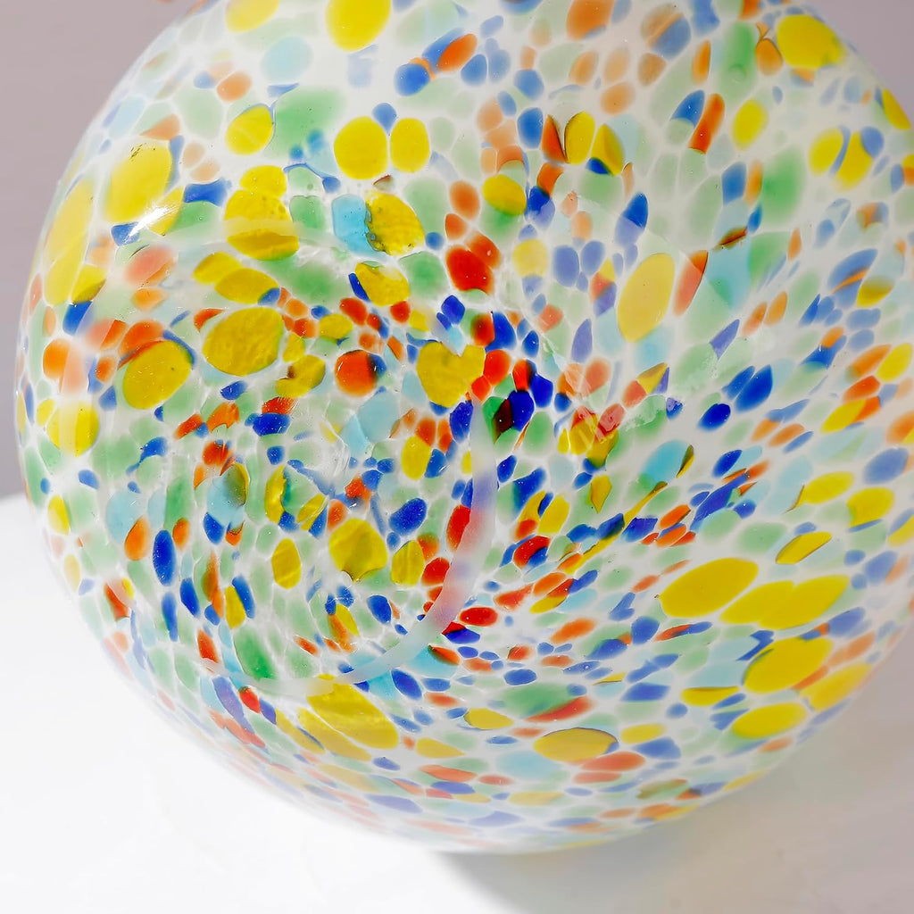 Hand Blown Colorful Round Murano-Style Art Glass Vase - 12.5" Tall,Wide Mouth Glass Vase for Mantle Dining Table
