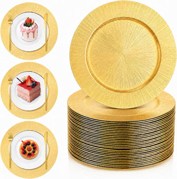 Gold Charger Plates Bulk 50 Pcs, 13" Chargers For Dinner Plates | Reusable Round Dinner Chargers for Weddings