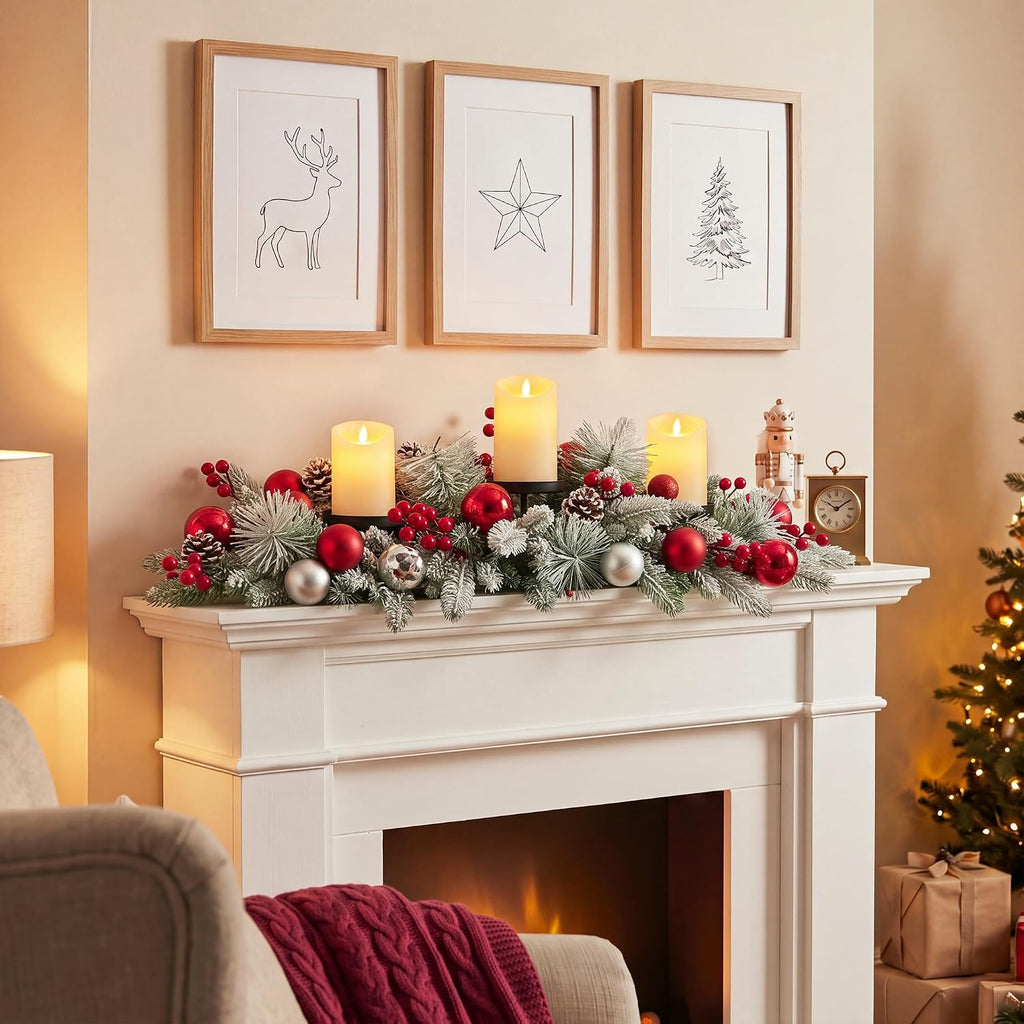 Christmas Centerpieces for Tables Decorations with 3 Candle Holder