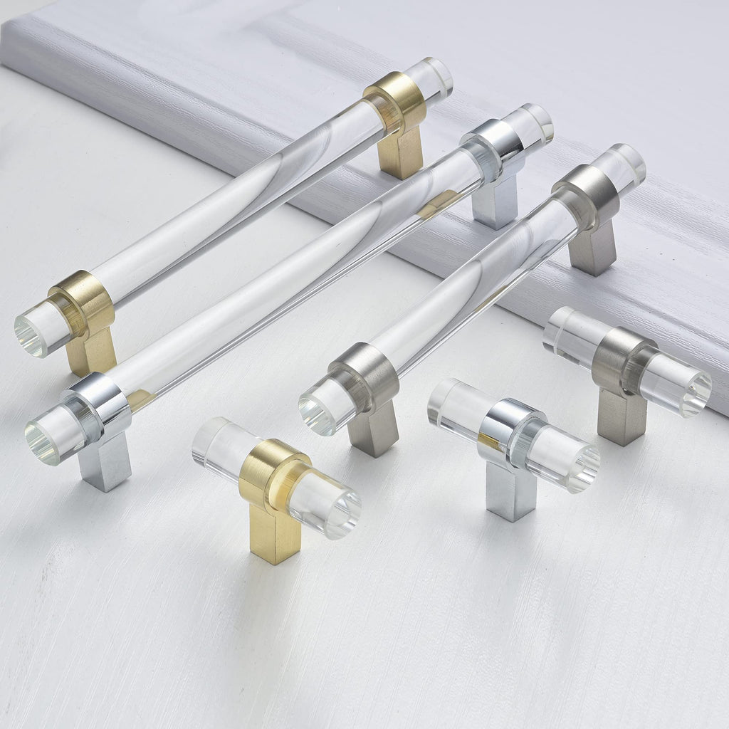 5 Pack 7-1/2 Inch Crystal Glass Drawer Pulls, Chrome Cabinet Pulls