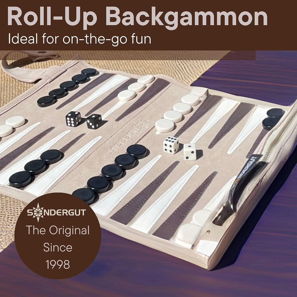 Roll-up Suede Backgammon Game Cream