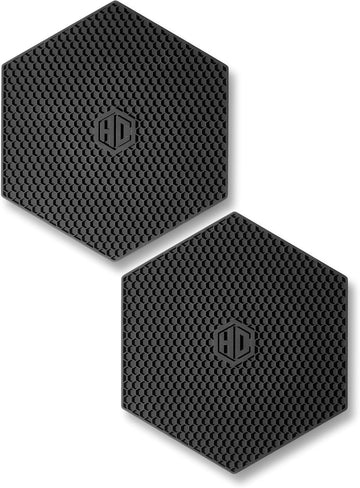 Black Hexagonal Silicone Trivets Nonslip Hot Pads - Set of 2