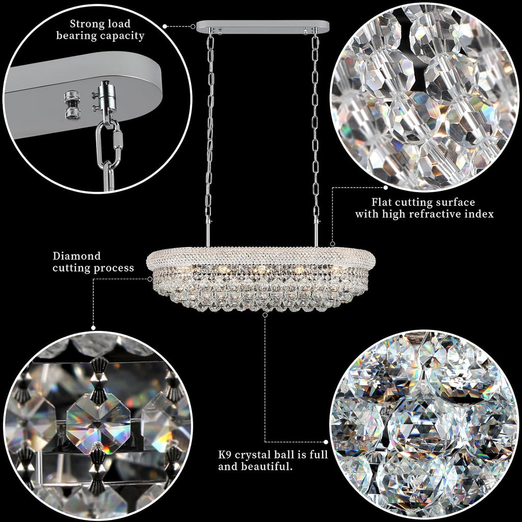 Crystal Chandeliers for Dining Room Light Fixtures Over Table_Modern Crystal Chandeliers for Kitchen Island_9 Lights Empire Style Chrome Luxury Lighting Fixtures for Living Room Bar A108-B0DCF8VQDF