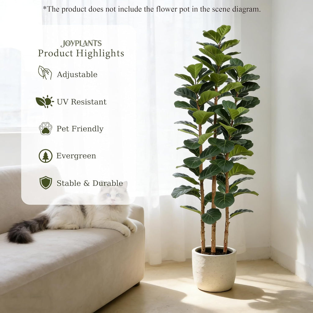 6ft 3-Trunk Fake Fiddle Leaf Fig Tree with Black Planter