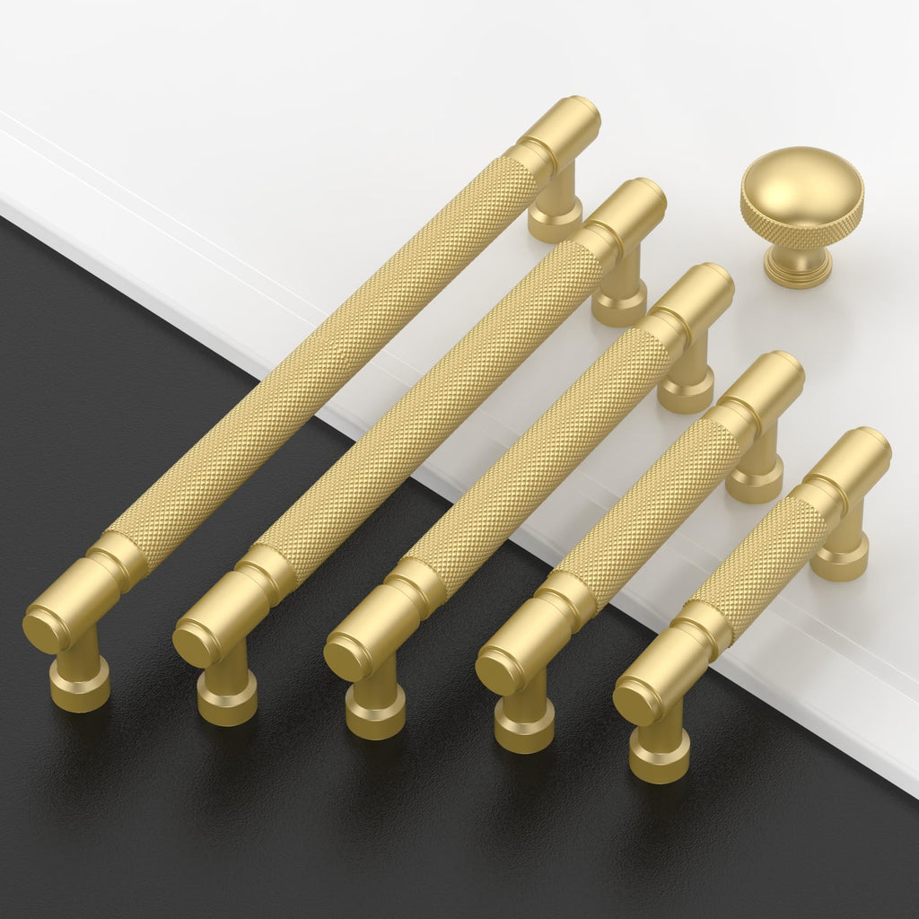 10 Pack Brushed Gold knurled Cabinet Pulls 6.3"