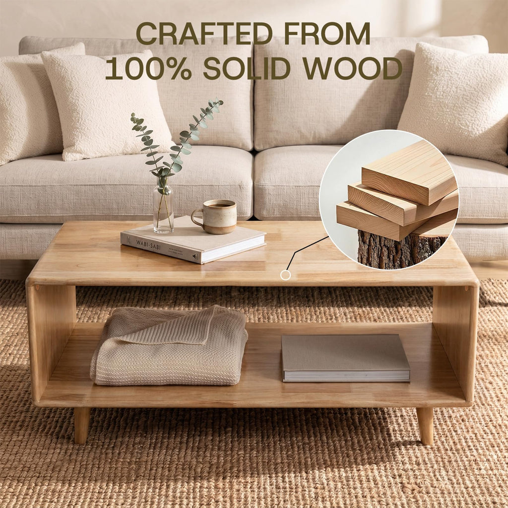47" Rectangular Solid Wood Coffee Tables, Natural