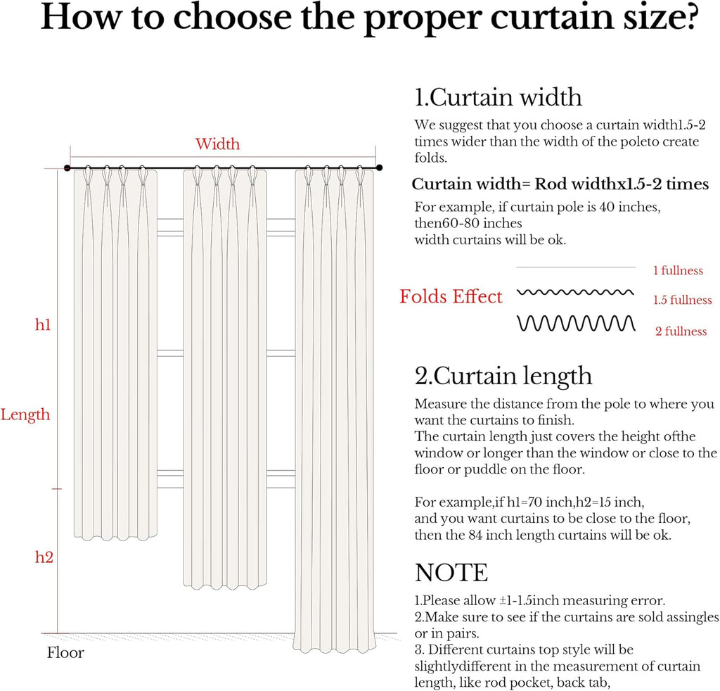 Pinch Pleated Curtains for Living Room: Light Filtering Floral Curtains 95" White Brown Linen Blend Drapes for