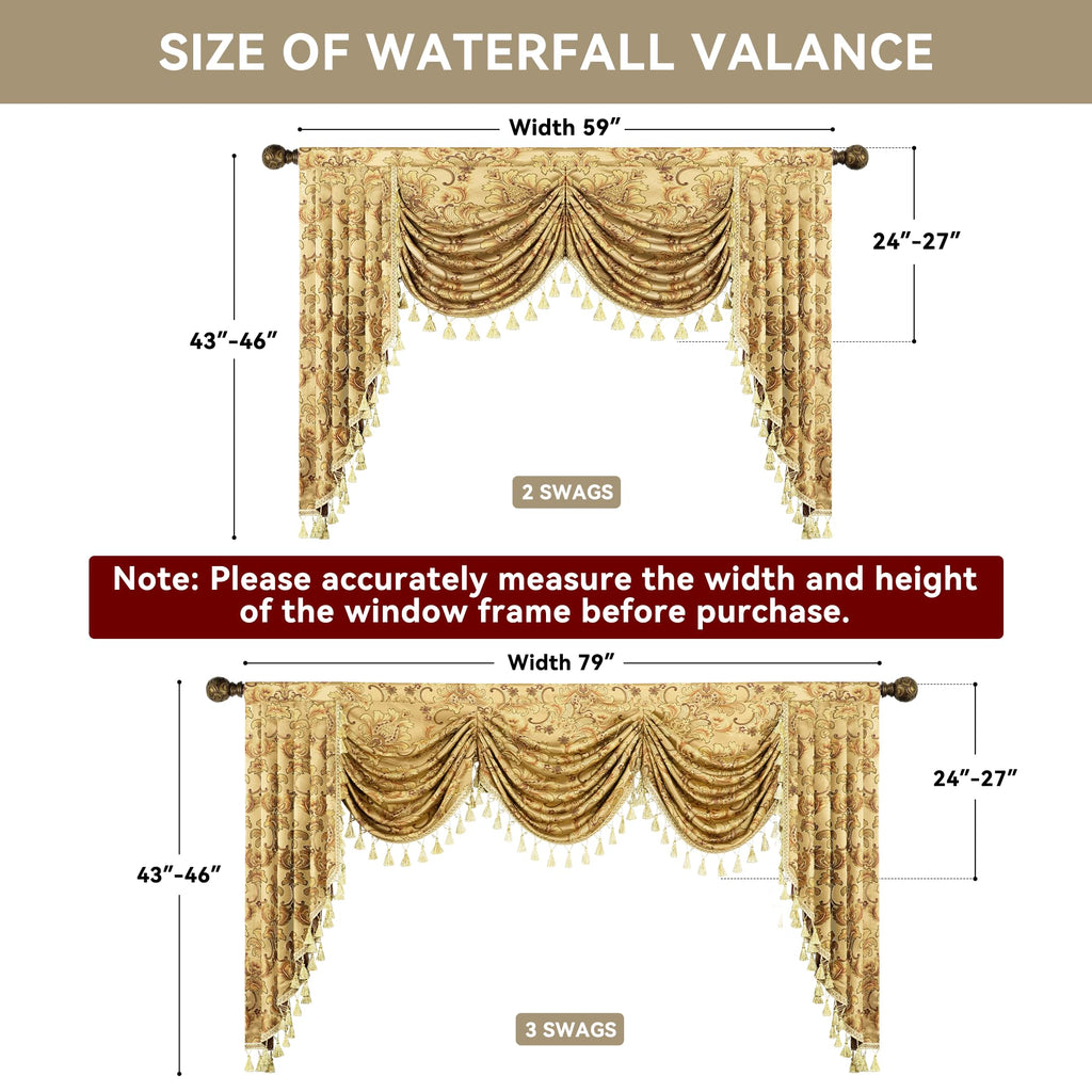 Elegant Waterfall Valances Windows, W59 Inch
