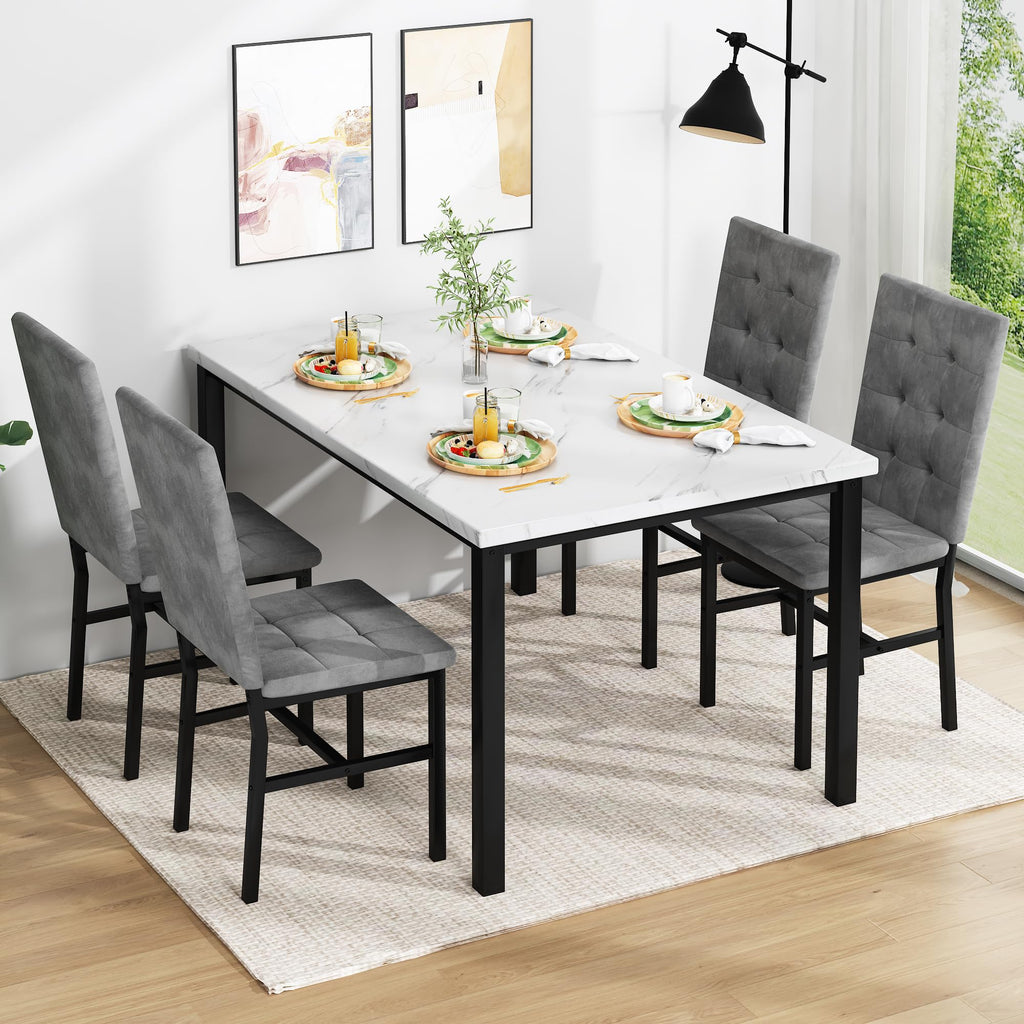 Dining Table Set for 4, Kitchen Table and Chairs Set, White & Grey