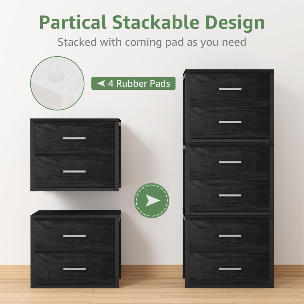Stackable Storage Drawers Closet Organizers and Storage Fabric Black 2 Drawer Dresser 2 Packs Modern