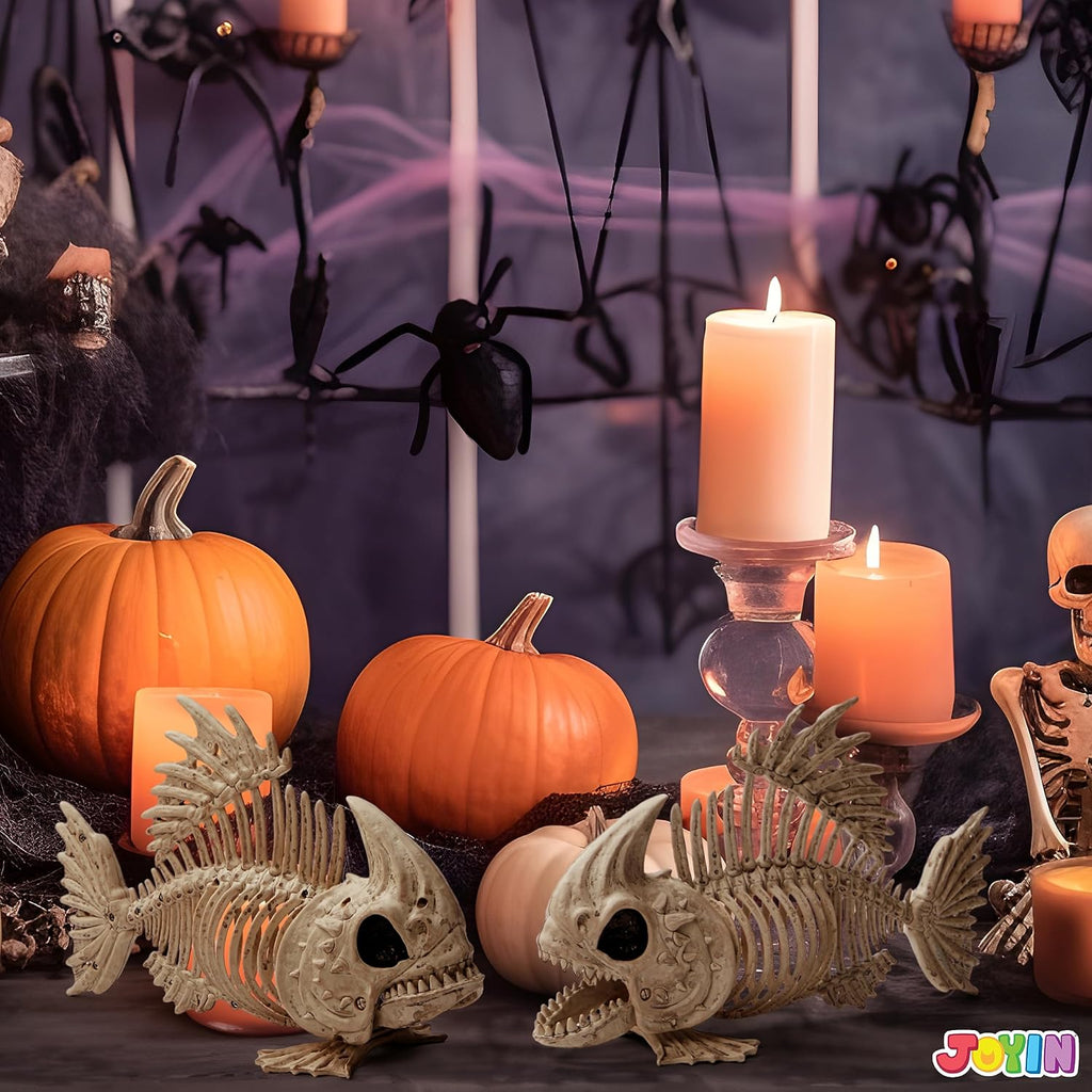 9.5 Halloween Posable Fish Skeleton Decor, Animal Plastic Bones with Posable Joints Outdoor Halloween - Set of 2