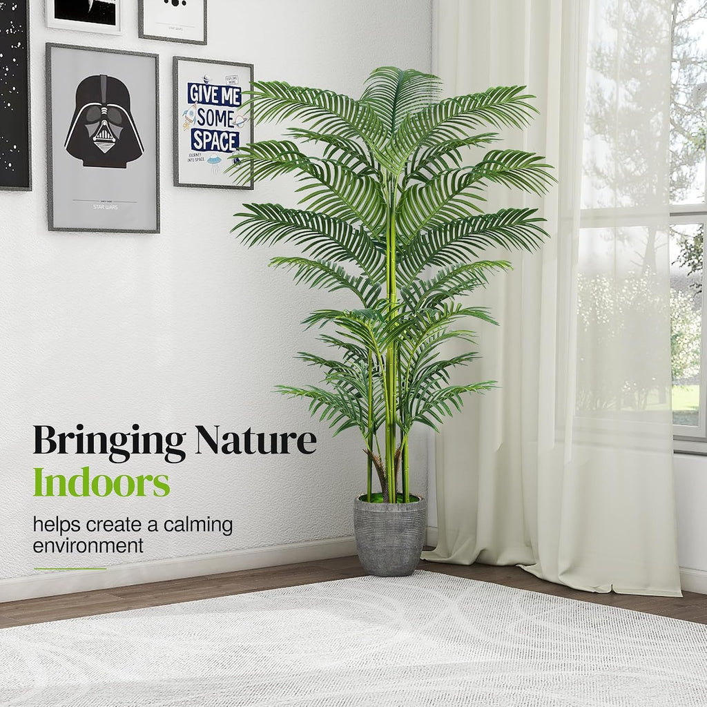Artificial Palm Tree 6FT, Faux Plants Indoor and Outdoor 2 Pack, Tall Fake Tree Tropical Areca Floor Plant in Pot - Set of 2