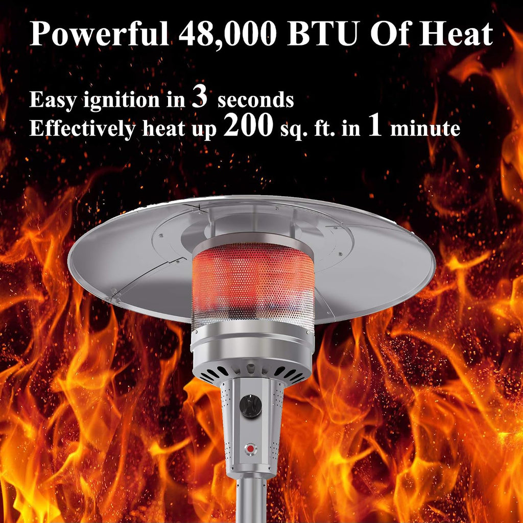 Gas Patio Heater with Wheels And Cover,48,000 BTU of Outdoor Portable LP Propane Commercial Heater ,automatically