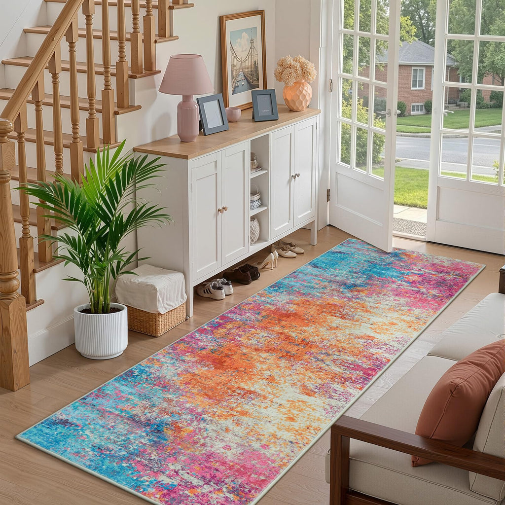 Washable Runner Rug, Colorful Rainbow Rug Kitchen