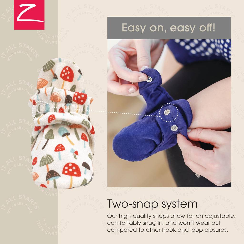 Organic Cotton Baby Booties With Gripper Soles, Soft Sole Stay-on Baby Shoes, Mushrooms