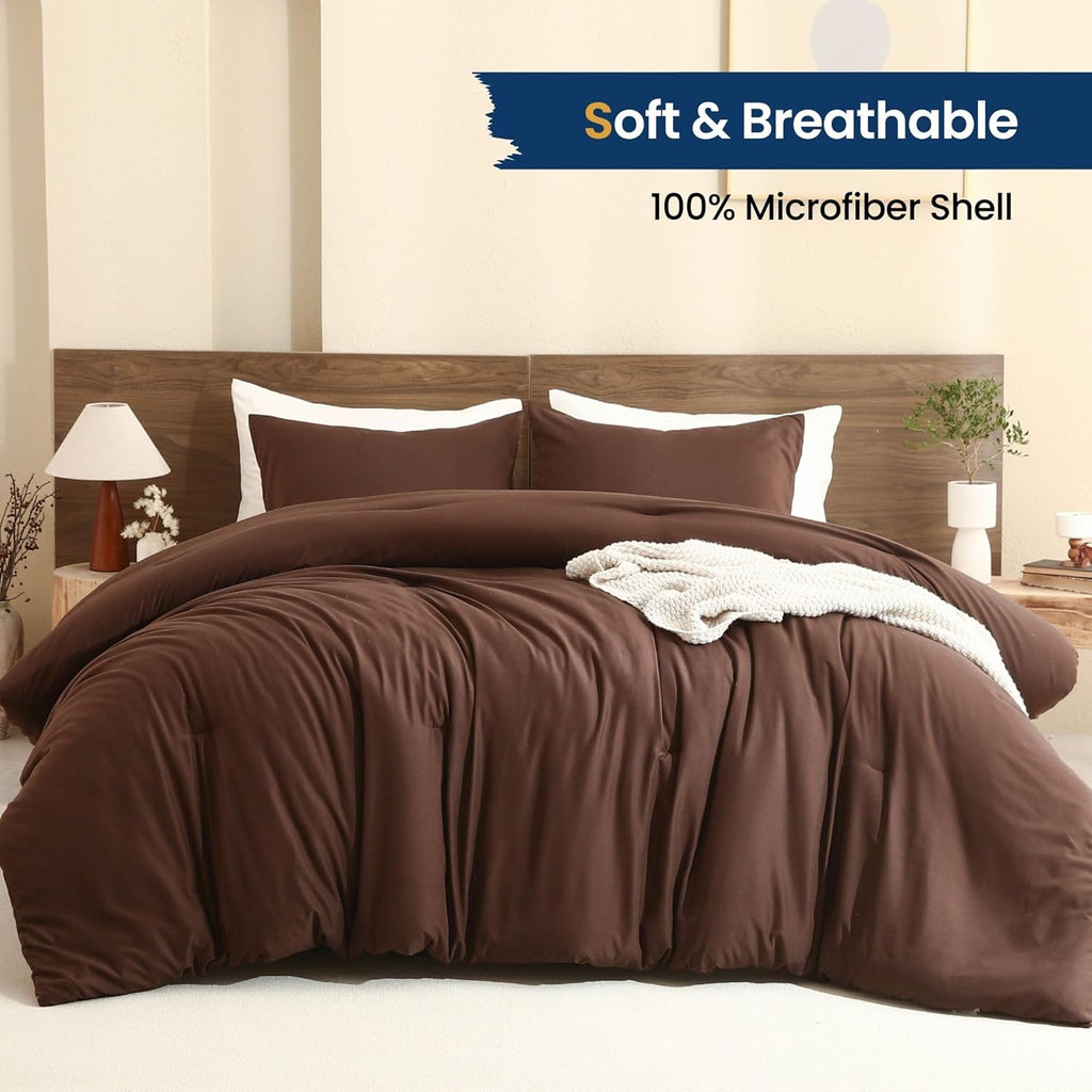 Paxrac Earthy Brown Comforter Queen, Neutral 3 Pieces Comforter Set, Lightweight Solid Bedding Set
