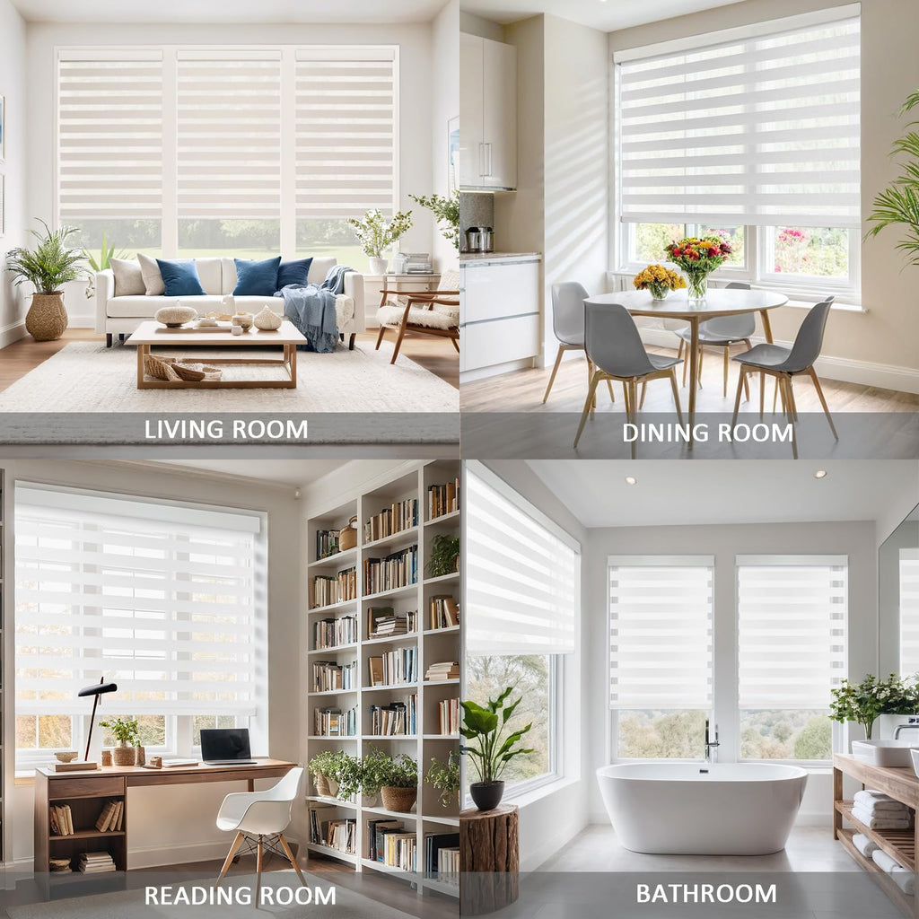 Motorized Zebra Blinds Custom Size Smart Dual Layer Shades for Windows with Remote | Assembled in USA | Electric Day