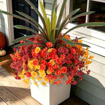 Artificial Fall Flowers UV Fake Orchid Plant Mum for Outdoors Decor - Set of 12
